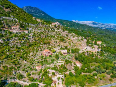 Yunanistan 'daki Mystras arkeoloji sahasının Panorama görünümü.