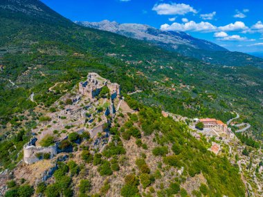 Yunanistan 'daki Mystras arkeoloji sahasının Panorama görünümü.