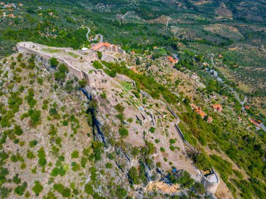 Yunanistan 'daki Mystras arkeoloji sahasının Panorama görünümü.