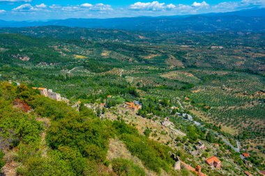 Yunanistan 'daki Mystras arkeoloji sahasının Panorama görünümü.