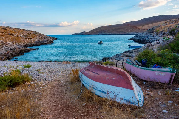 Båtar Vid Cape Tenaro Peloponneshalvön Grekland — Stockfoto