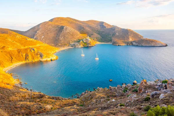 stock image Panorama view of Marmari beach in Greece.