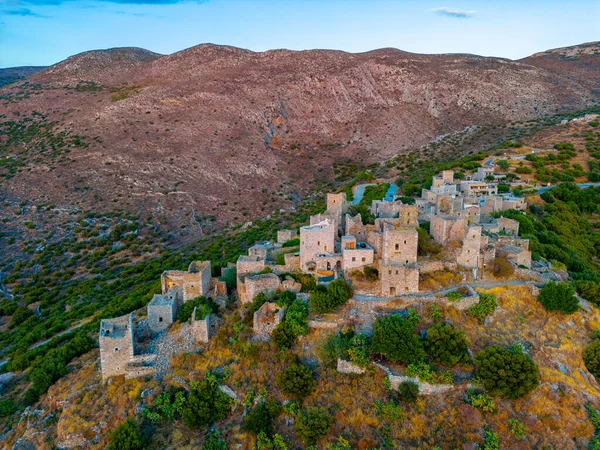 stock image Sunset panorama view of Vathia village at Peloponnese peninsula in Greece.