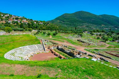 Yunanistan 'daki Antik Messini Arkeolojik Alanının Panorama Görüşü.
