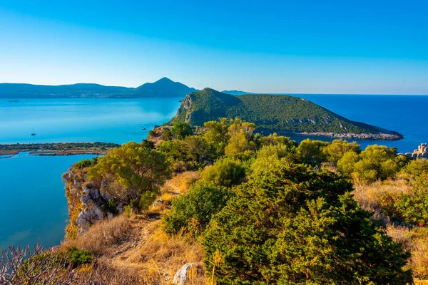 stock image Aerial view of Sfaktiria island in Greece.