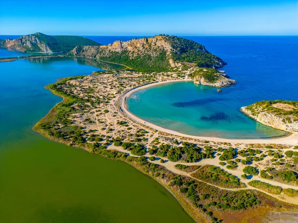 Panorama Vista Praia Voidokilia Grécia — Fotografia de Stock
