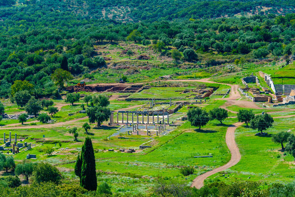 Panorama view of Archaeological Site of Ancient Messini in Greece.