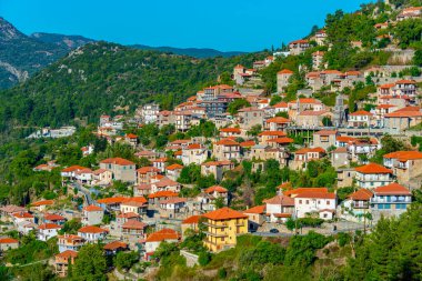 Yunanistan 'daki Dimitsana köyünün Panorama manzarası.