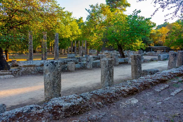 Vista Del Atardecer Del Sitio Arqueológico Olympia Grecia — Foto de Stock