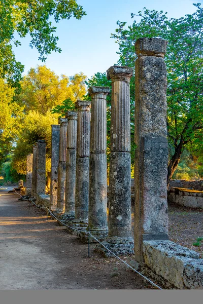 Zonsondergang Uitzicht Archeologische Site Van Olympia Griekenland — Stockfoto