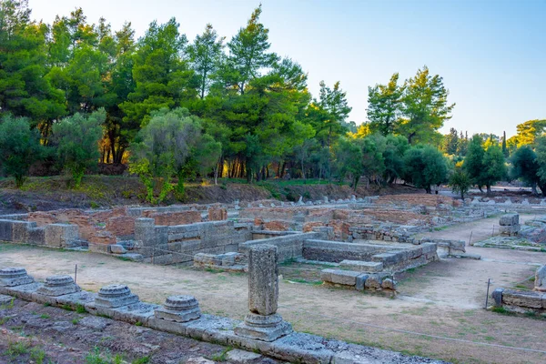 Vista Del Atardecer Leonidaio Sitio Arqueológico Olympia Grecia — Foto de Stock