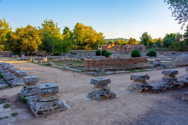 Vista Pôr Sol Leonidaio Sítio Arqueológico Olympia Grécia — Fotografia de Stock