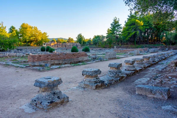 Vista Del Atardecer Leonidaio Sitio Arqueológico Olympia Grecia — Foto de Stock