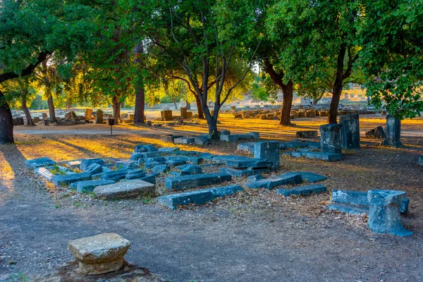 Vista Del Atardecer Del Sitio Arqueológico Olympia Grecia — Foto de Stock