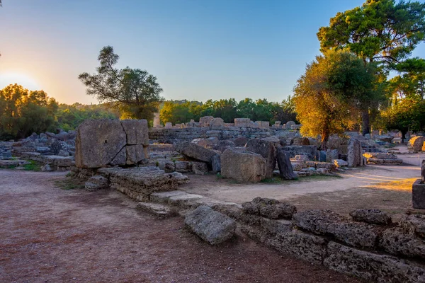 Vista Del Atardecer Del Templo Zeus Sitio Arqueológico Olympia Grecia —  Fotos de Stock