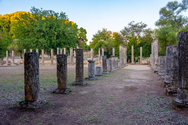 Vista Del Atardecer Palaestra Sitio Arqueológico Olympia Grecia — Foto de Stock