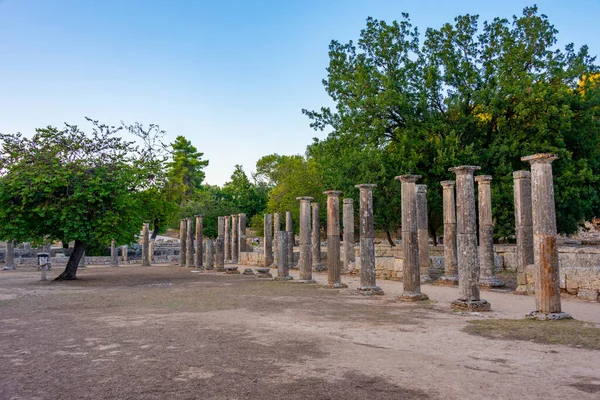 Sonnenuntergang Von Palaestra Der Archäologischen Stätte Von Olympia Griechenland — Stockfoto