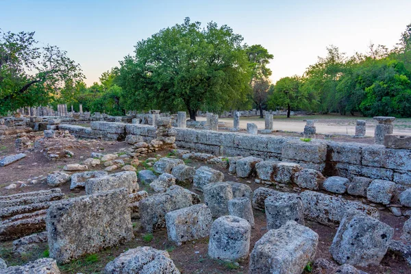 Vista Del Atardecer Del Sitio Arqueológico Olympia Grecia —  Fotos de Stock