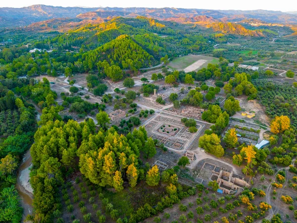 Sunset panorama view of Archaeological Site of Olympia in Greece.