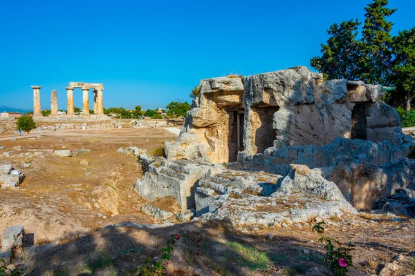 Templo Apolo Sitio Arqueológico Antiguo Corinth Grecia — Foto de Stock
