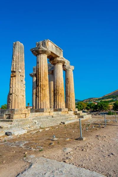 Chrám Apollóna Starověkém Korintském Archeologickém Nalezišti Řecku — Stock fotografie