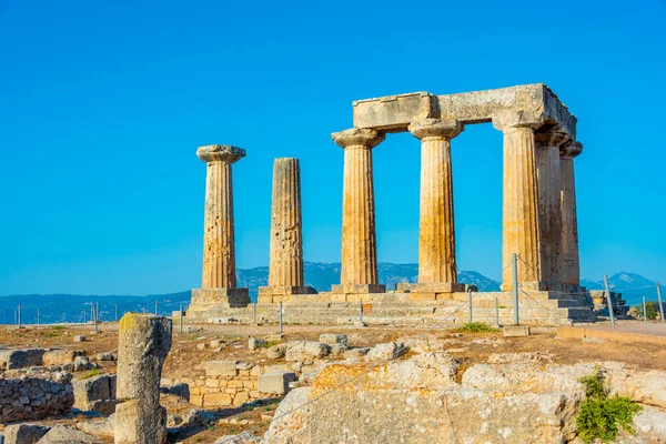 Świątynia Apolla Starożytnym Miejscu Archeologicznym Koryncie Grecji — Zdjęcie stockowe