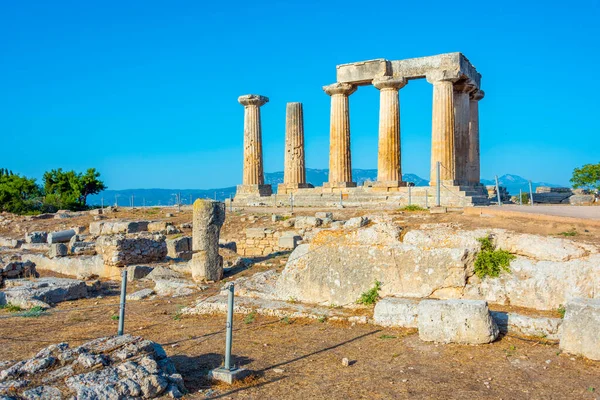 Apolló Temploma Ókori Korinthoszi Régészeti Lelőhelyen Görögországban — Stock Fotó