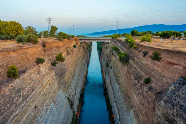 Vista Atardecer Del Canal Corinto Grecia — Foto de Stock
