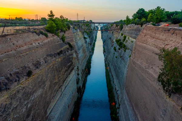 Vista Atardecer Del Canal Corinto Grecia — Foto de Stock
