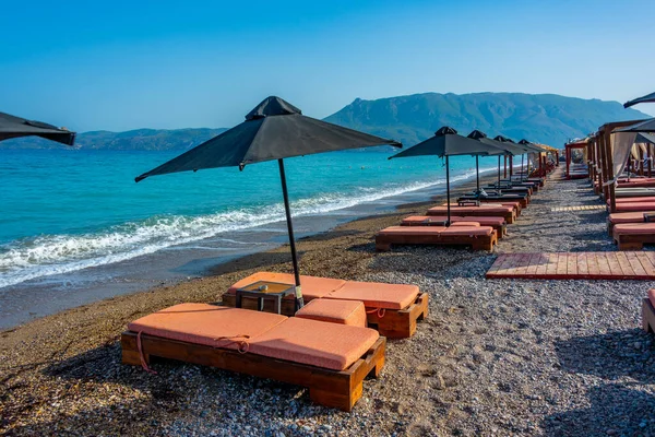 Pohled Pláž Corinth Řecko — Stock fotografie