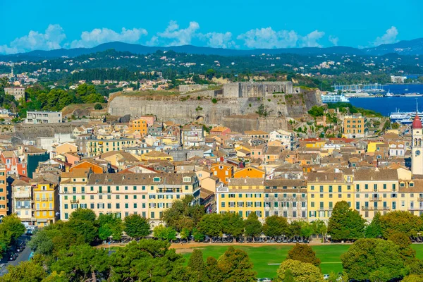 stock image Panorama view of Greek town Kerkyra.