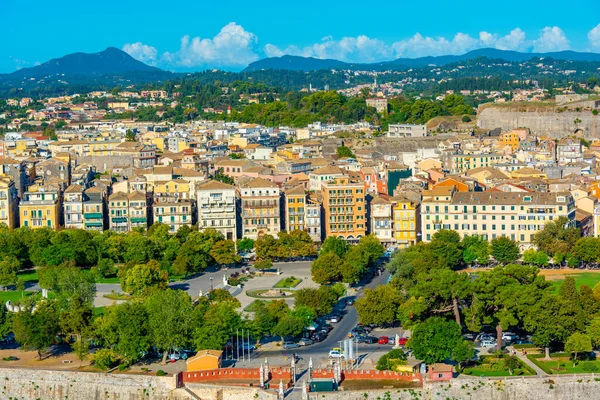 stock image Panorama view of Greek town Kerkyra.