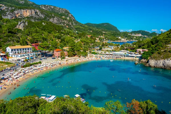 stock image Aerial view of Agios Spiridon beach at Corfu, Greece.