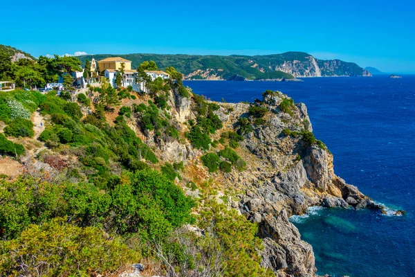 stock image Monastery of Paleokastritsa at Greek island Corfu.