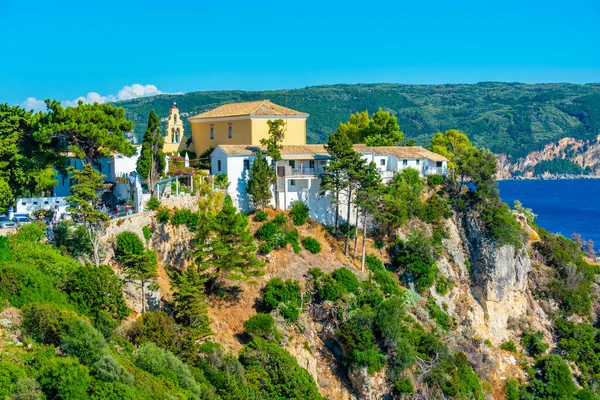 stock image Monastery of Paleokastritsa at Greek island Corfu.