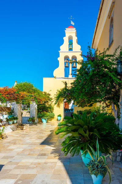 stock image Courtyard of the Monastery of Paleokastritsa at Greek island Corfu.