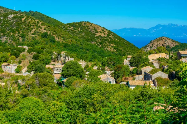 Yunan Köyünün Panorama Manzarası Korfu Adasındaki Eski Periler — Stok fotoğraf