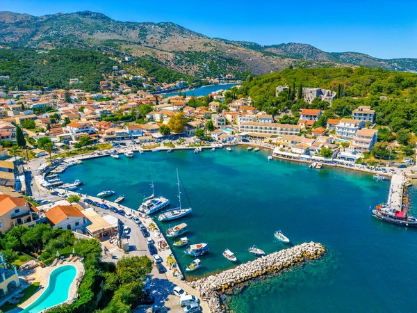 stock image Panorama view of port of Kassiopi at Corfu, Greece.