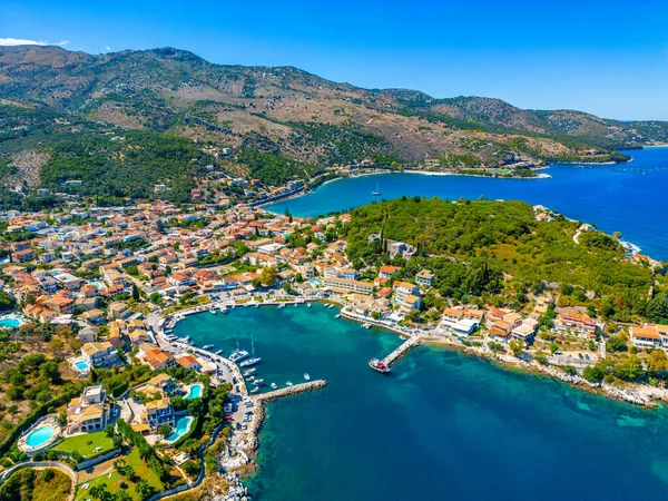 stock image Panorama view of port of Kassiopi at Corfu, Greece.