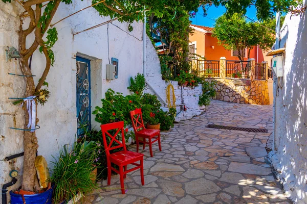 stock image Traditional street at Greek town Afionas.