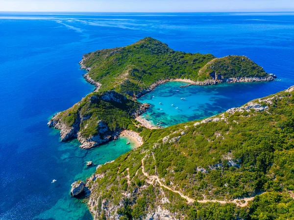 ギリシャ島のポルト ティモニ ビーチのパノラマ Corfu — ストック写真