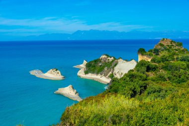 Cape Drastis 'li Panorama Korfu adası, Yunanistan.