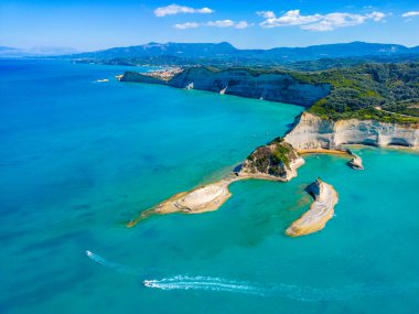 Cape Drastis 'li Panorama Korfu adası, Yunanistan.