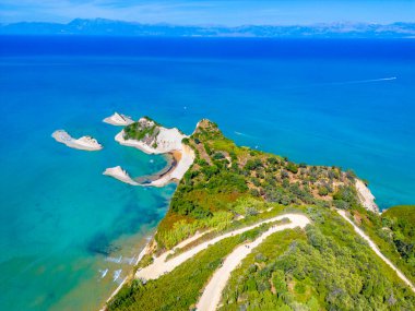 Cape Drastis 'li Panorama Korfu adası, Yunanistan.