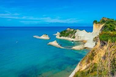 Cape Drastis 'li Panorama Korfu adası, Yunanistan.