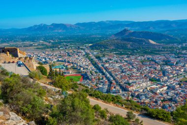 Yunan kenti Nafplio 'nun hava manzarası.