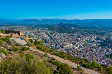 Yunan kenti Nafplio 'nun hava manzarası.