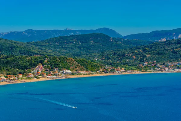 stock image Panorama view of Agios Georgios beach in Greek island Corfu.