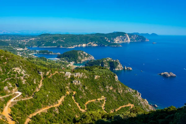 Panorama Vista Costa Paleokastritsa Ilha Grega Corfu — Fotografia de Stock