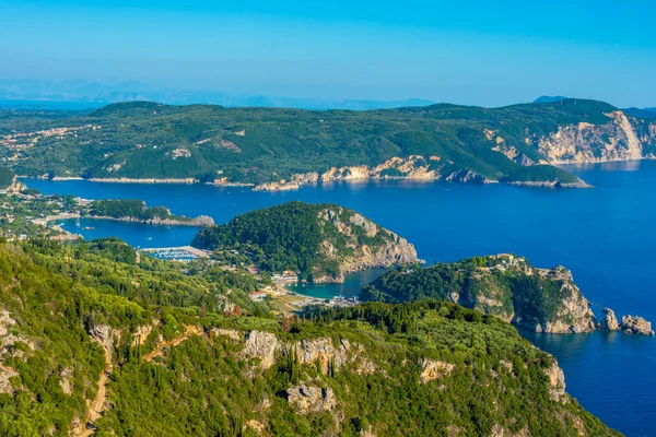 stock image Panorama view of coastline of Paleokastritsa on Greek island Corfu.